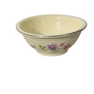 Homer Laughlin Mixing Bowl  9in Cream Floral Embossed Silver Rim USA Made